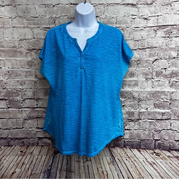Chico’s Turquoise V Neck Pullover Cap Sleeve Top - Picture 1 of 8